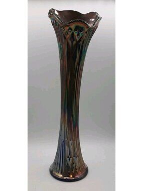 Vintage Fenton Fine Rib Carnival Glass Amethyst Vase Art Nouveau 14 Inch